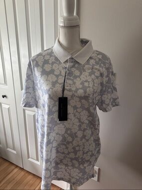 Floral Jacquard Polo - White & Light Blue